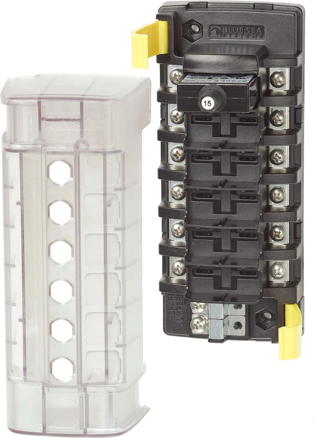 5050-BSS – BLUE SEA Circuit Breaker Block, 6 Position Independent Source Without Ground Base 32 Amp Per Circuit/ 40 A...